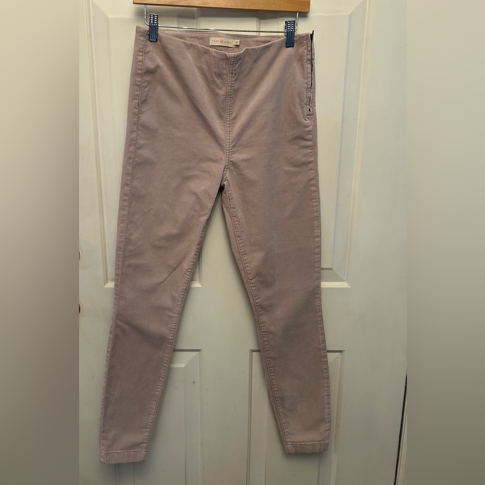 Tory Burch Beige High Waisted Slim cut pants. Fine wale Corduroy. Side zip 28